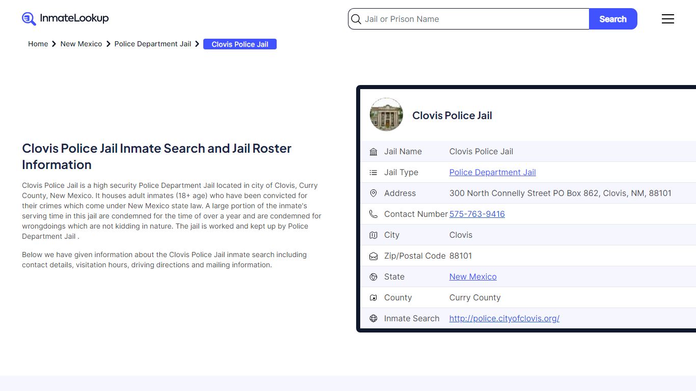Clovis Police Jail Inmate Search and Jail Roster Information